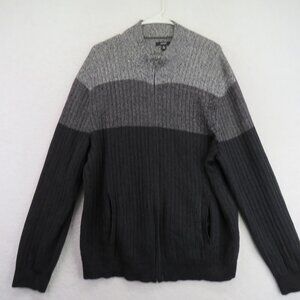 Alfani Sweater Mens XL Gray Full Zip Mock‎ Neck Colorblock Ribbed Knit Cardigan